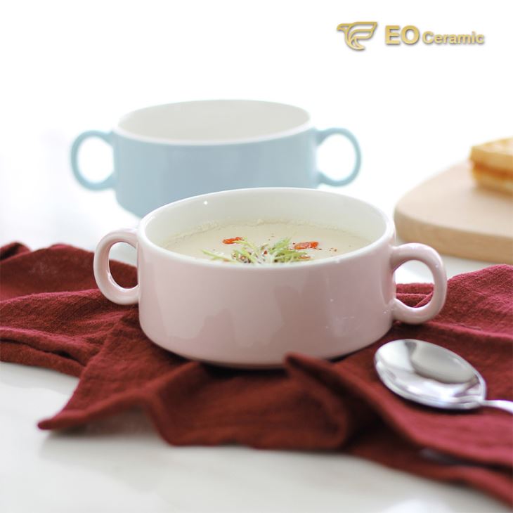Ceramic Soup Bowl with Double Handle